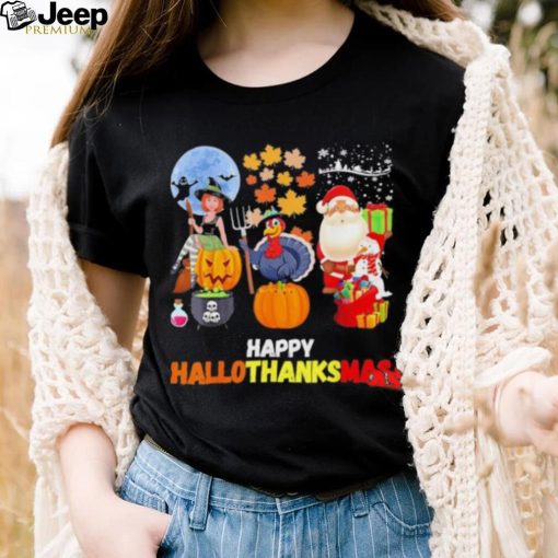 Happy Hallothanksmas Funny Halloween Thanksgiving and Christmas 2023 T Shirt