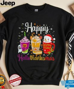 Happy Hallothanksmas Shirt Drinks Halloween Thanksgiving Christmas T Shirt