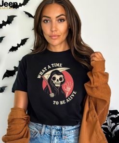 Happy Halloween What a time to be alive the grim reaper draw gift shirt