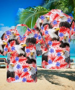 Happy Independence Day Eagles Hawaiian Theme All 3D Printed Hawaiian Shirt