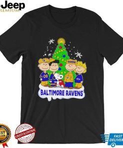 Happy Merry Christmas Peanuts Christmas tree Baltimore Ravens football logo gift shirt