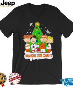 Happy Merry Christmas Peanuts Christmas tree Oklahoma State Cowboys football logo gift shirt