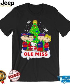 Happy Merry Christmas Peanuts Christmas tree Ole Miss football logo gift shirt