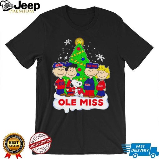 Happy Merry Christmas Peanuts Christmas tree Ole Miss football logo gift shirt