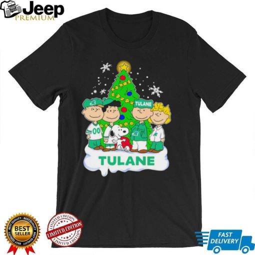 Happy Merry Christmas Peanuts Christmas tree Tulane Green Wave football logo gift shirt