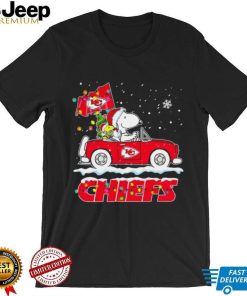 Happy Merry Christmas Snoopy drive a car Kansas City Chiefs logo flag gift shirt