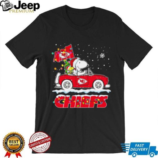 Happy Merry Christmas Snoopy drive a car Kansas City Chiefs logo flag gift shirt