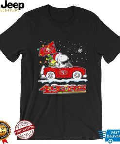 Happy Merry Christmas Snoopy drive a car San Francisco 49ers logo flag gift shirt