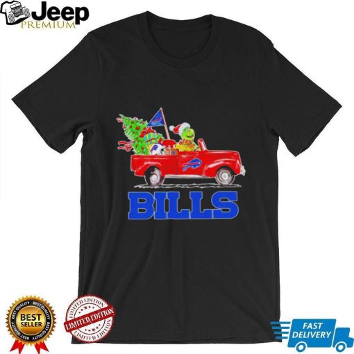 Happy Merry Christmas The Grinch drive a car Buffalo Bills football logo flag gift shirt