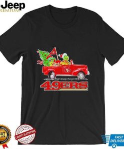 Happy Merry Christmas The Grinch drive a car San Francisco 49ers football logo flag gift shirt