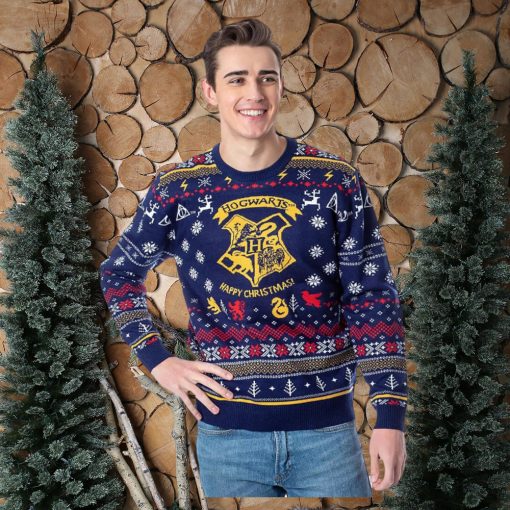 Harry Potter Men's Hogwarts Happy Christmas Ugly Holiday Knit Sweater