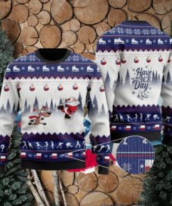 Have An Ice Day Santa Claus And Reindeer Speed Skating Ugly Christmas Sweater Special Gift For Loved Ones