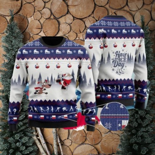 Have An Ice Day Santa Claus And Reindeer Speed Skating Ugly Christmas Sweater Special Gift For Loved Ones