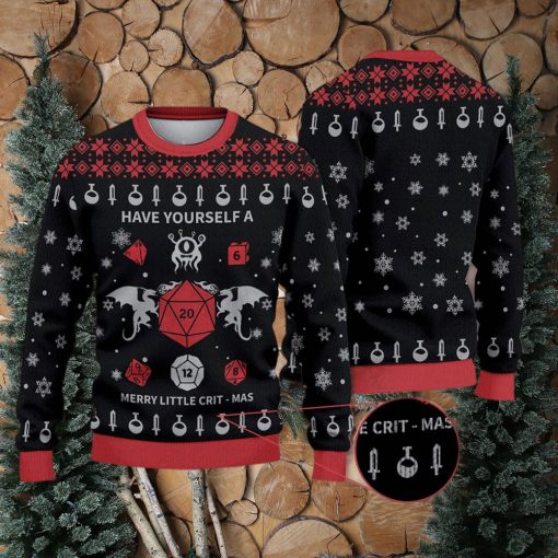 Have Yourself a Little Crit Mas Dungeons & Dragons D20 Wool Dnd Knit Gift Ugly Christmas Sweater For Men And Women