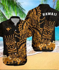 Hawaii Polynesian Hawaiian Shirt Gold Tiki Masks Hawaiian