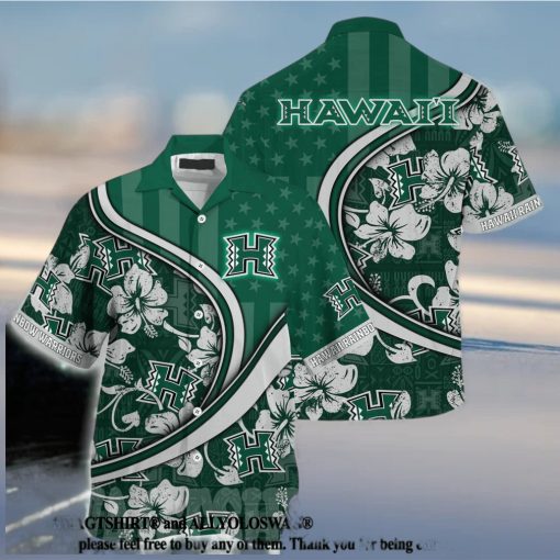 Hawaii Rainbow Warriors NCAA US Flag Flower 3D All Over Printed Hawaiian Shirt