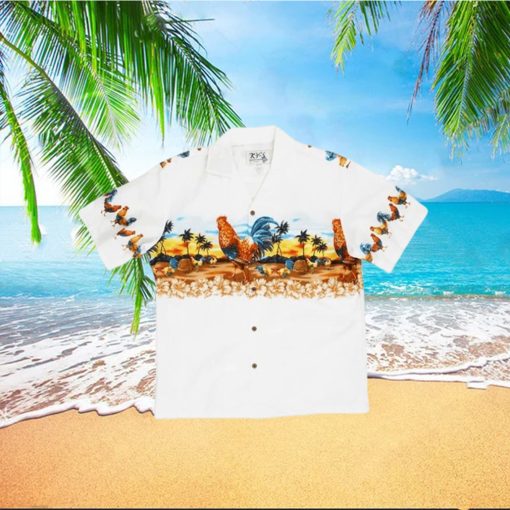 Hawaii Rooster White Cotton Poplin Men s Hawaiian Shirt