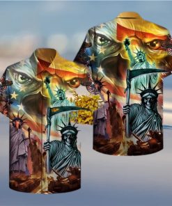 Hawaiian Aloha Shirts America Skull State Of Liberty