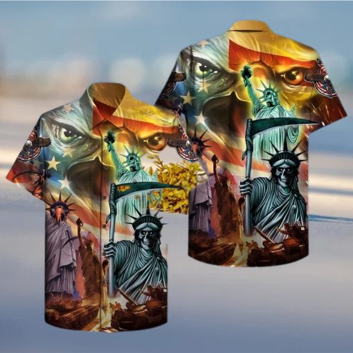 Hawaiian Aloha Shirts America Skull State Of Liberty