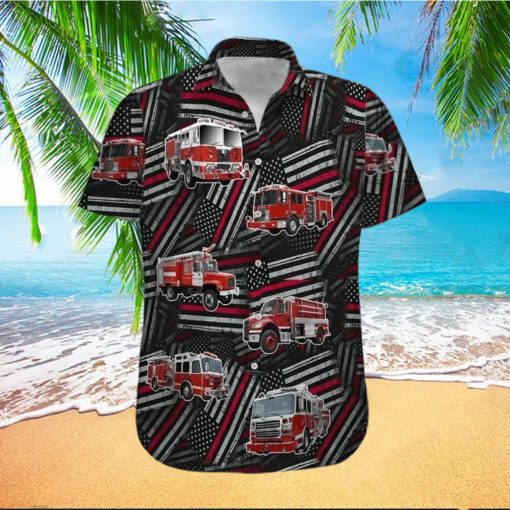 Hawaiian Aloha Shirts Fire Truck Firefighter Flag Pattern hawaiian shirt