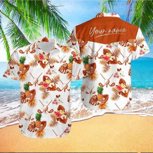 Hawaiian Aloha Shirts Golf Orange Tropical Floral Custom Name hawaiian shirt