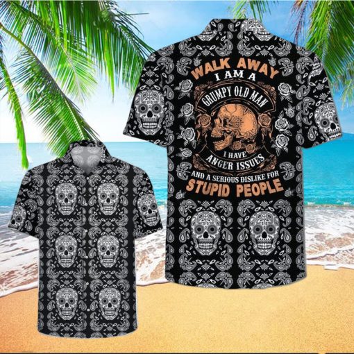 Hawaiian Aloha Shirts Grumpy Old Man Skull Pattern hawaiian shirt