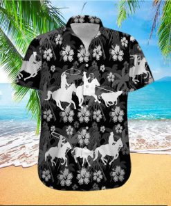 Hawaiian Aloha Shirts Team Roping Black And White Hibiscus hawaiian shirt