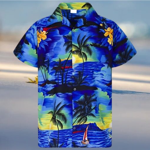 Hawaiian Shirt Mens Coconut Tree Print Beach Vacation Aloha Party