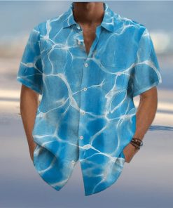 Hawaiian Water Ripple Print Men s Casual Short Sleeve Shirt Men s Shirt For Summer Vacation Resort Tops For Men Gift For Men