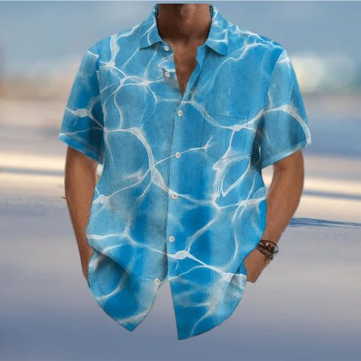 Hawaiian Water Ripple Print Men s Casual Short Sleeve Shirt  Men s Shirt For Summer Vacation Resort  Tops For Men  Gift For Men