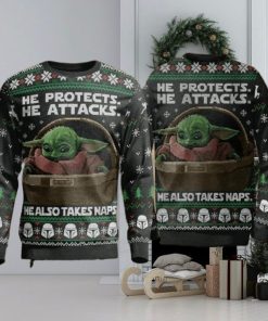 He Protects He Also Take Naps Yoda Christmas Christmas Ugly Sweater Party