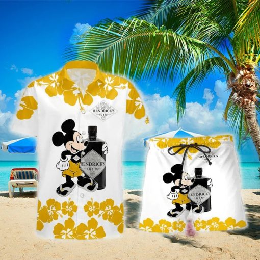 Hendrick’s Gin Mickey Mouse Hibicus Flower Gift Hawaiian Set Shirt