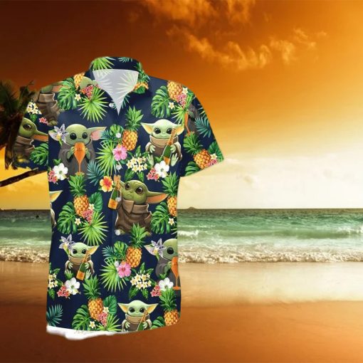 Hennessy Baby Yoda Tropical Flowery Hawaiian Shirt