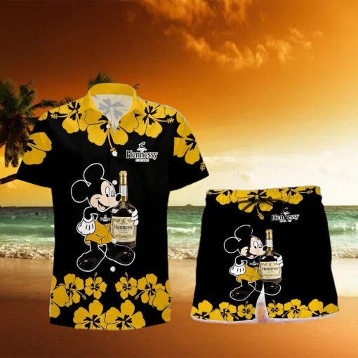 Hennessy Mickey Mouse Hibicus Flower Gift Hawaiian Set Shirt And Short Summer Beach