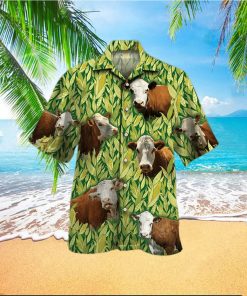 Hereford Cattle Lovers Corn Pattern 3D Hawaiian Shirt