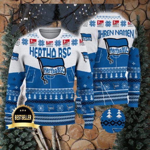 Hertha BSC Ugly Christmas Sweater Logo Custom Name Gift Fans