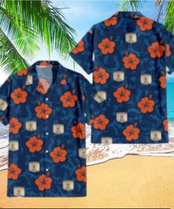 Hibiscus Custom Logo Orange Navy Hawaiian Shirt