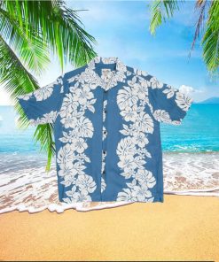 Hibiscus Monstera Panel Light Blue Rayon Men s Hawaiian Shirt