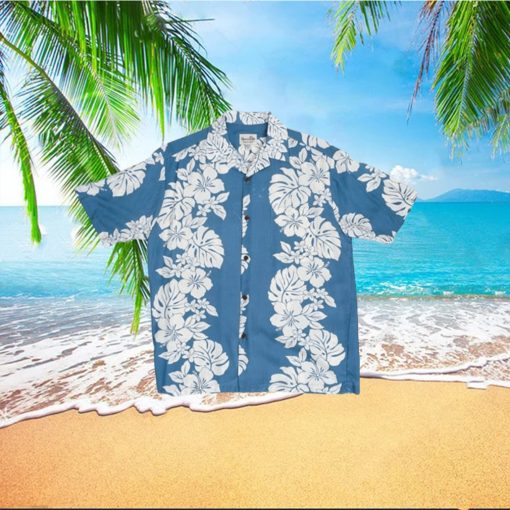 Hibiscus Monstera Panel Light Blue Rayon Men s Hawaiian Shirt