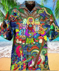 Hippie Music Electric Guitar Color Gifts Clothes Hawaiian Shirt