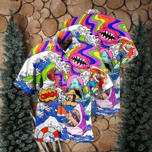 Hippie Shark Hippie Shark And Girl Hawaiian Shirt