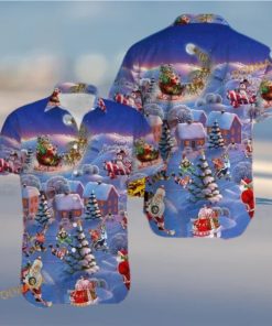 Hockey Santa Xmas Hawaiian Shirt, Mens Christmas Hawaiian Shirt