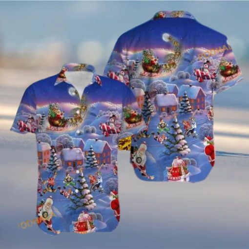 Hockey Santa Xmas Hawaiian Shirt, Mens Christmas Hawaiian Shirt