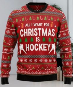 Hockey Ugly Christmas Sweater, All I Want For Christmas Is Hockey