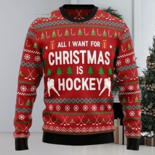 Hockey Ugly Christmas Sweater, All I Want For Christmas Is Hockey