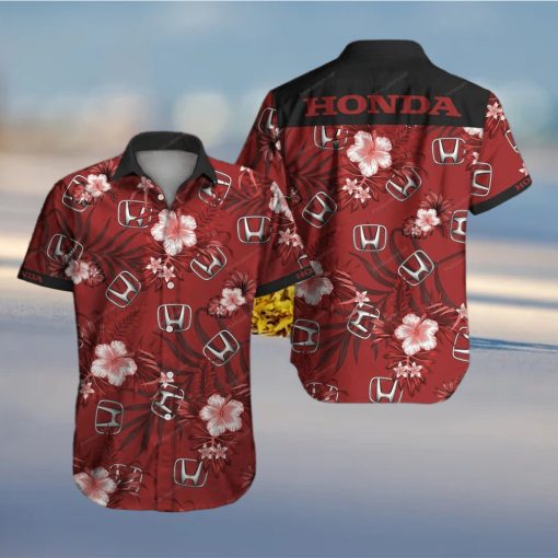 Honda Motor Dark Red Floral Tropical Hawaiian Shirt