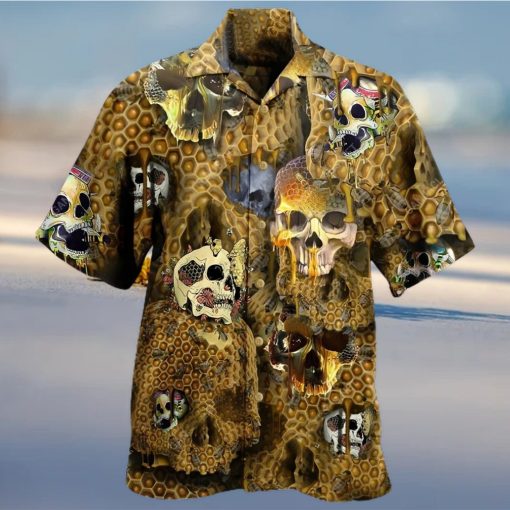 Honeybee Summer Men Yellow Skull Hawaiian Shirt