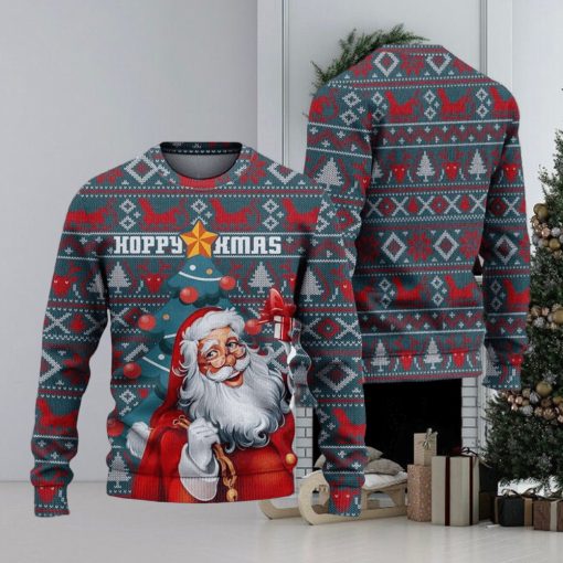 Hoppy Xmas Santa Claus Ugly Christmas Sweater Knitted Gift For Men And Women