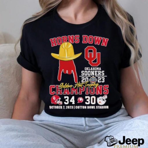 Horns Down Oklahoma Sooners 2023 Golden Hat Trophy Champions 34 30 shirt