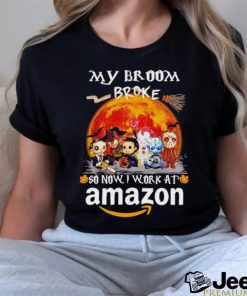 Horror characters my broom broke so now I work at Amazon shirt